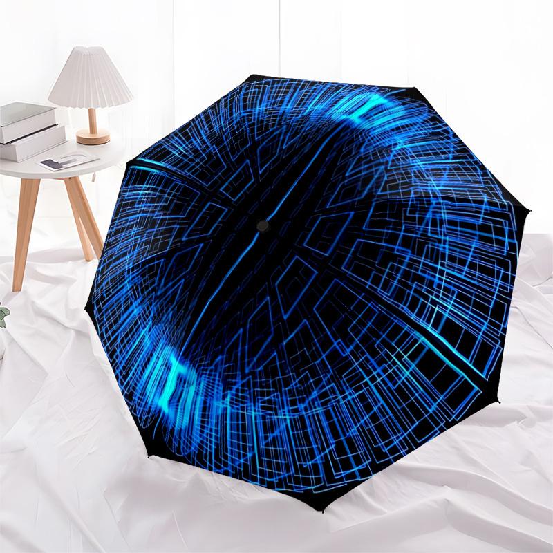 1pc Neon Grid Pattern Automatic Umbrella - 8-Rib Durable Frame, Portable Fashion Accessory & Holiday Gift yy251117156