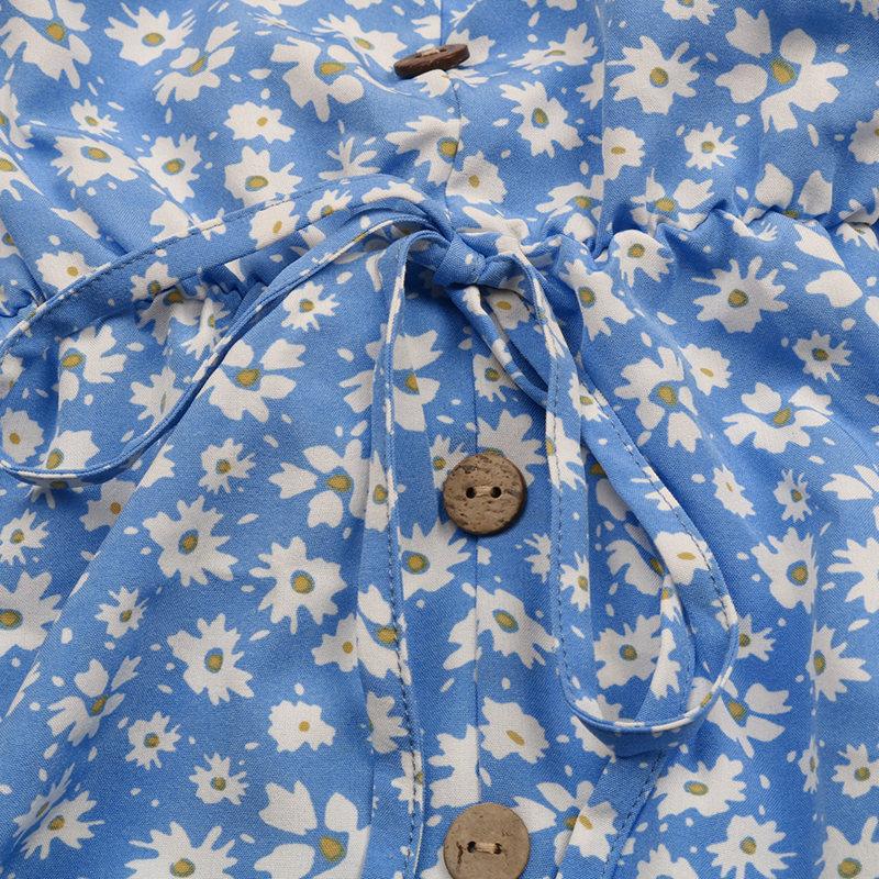 Женское платье с цветочным принтом и V-образным вырезом с летающими рукавами и высокой талией