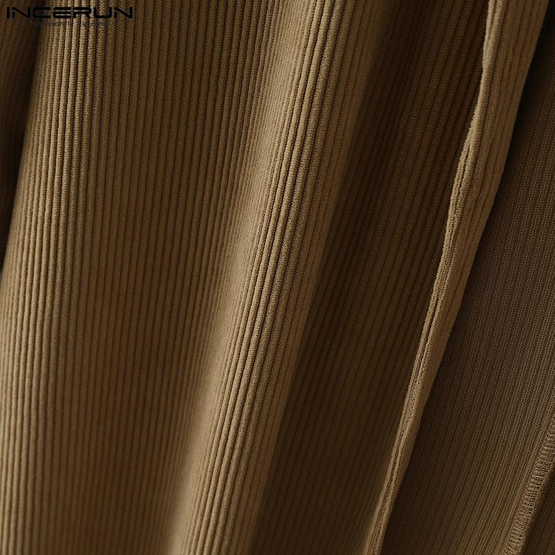 INCERUN Autumn Winter Men Lapel Neck Long Sleeve Open Front Long Corduroy Cardigan Coatsx