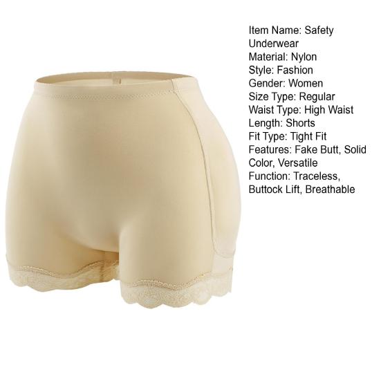 Women Safety Underwear Mid-rise Solid Color Fake Ass Design Bottom Shorts Tight Fit High Elasticity Hip Enhancing Underwear