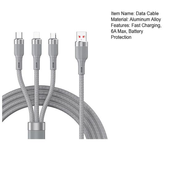 Кабель для передачи данных «3-в-1», 100 Вт, быстрая зарядка, максимальная защита аккумулятора 6 А, тип C/Micro USB/8-контактный эффективный зарядный кабель