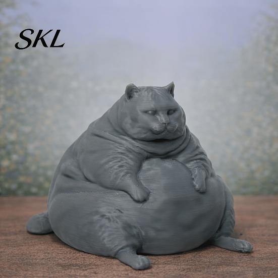 Decorative Cat Model 3D Printed Fat Figurine, Modern Sitting Statue for Desk Decor, Animal Shape Collectible Ornament, Lovers Gift Minimalist Figure