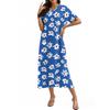 Fashion Women's Summer V-Neck Short Sleeve Floral Print Beach Dress