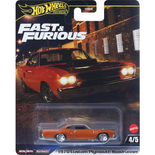 Hot Wheels Fast & Furious 1970 Custom Plymouth Road Runner Vehicle Toy, Orange, JBL87, Ages 3+