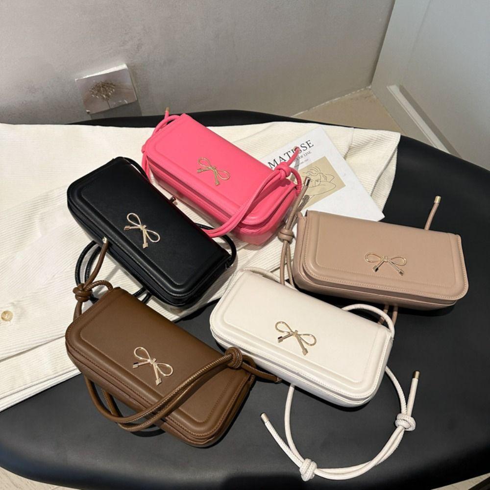 Solid Color Bow Crossbody Bag PU Leather Armpit Bag High Quality Bowknot Shoulder Bag  Girls