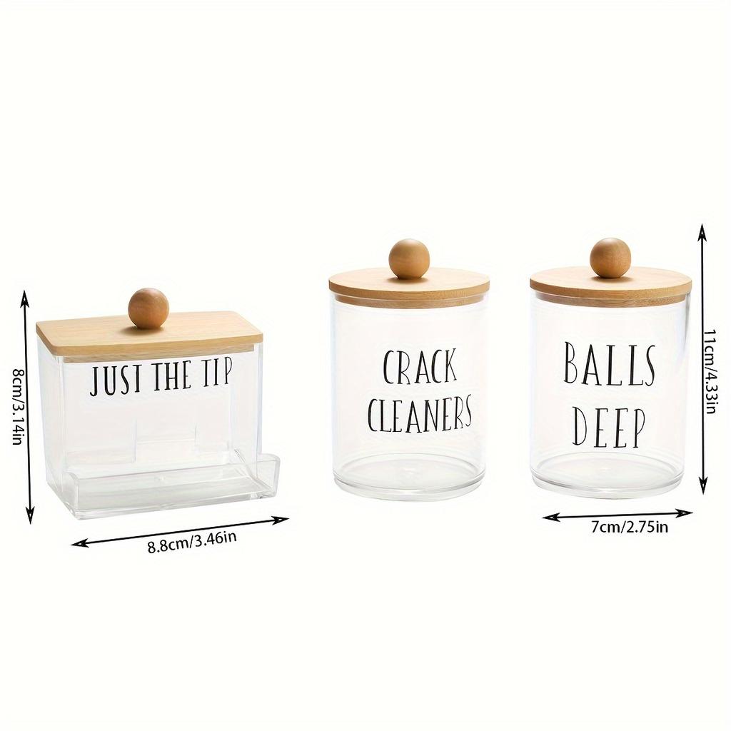 3pcs/set Cotton Swab Holder and Cotton Round Pad Dispenser with Bamboo Lid Clear Acrylic Containers for Cotton Swab/ball