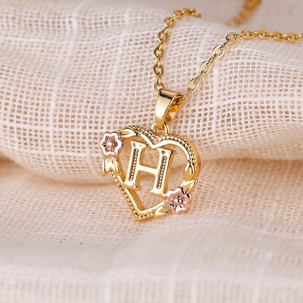 AZ буквы золотого цвета цветок инициалы ожерелье для женщин девушка сердце письмо колье ожерелье лучшие подарки алфавит ювелирные изделия