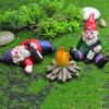 4pcs/set Fairy Garden Drunk Gnomes Miniature Mini Dwarf Bonfire Statues for Planter Flowerpot Decor Accessories