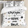 I Love You Duvet Cover Hand Drawn I Love You To The Moon and Back Words with Stars Celebration King Size Polyester Bedding Set