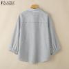 ZANZEA Women Turn Down Collar 3/4 Sleeve Loose Stripe Blouse