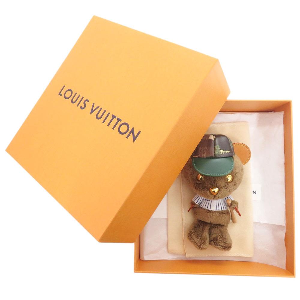 Used AUTHENTIC LOUIS VUITTON M03177 baseball Bag Charm Louis Bear Brown Faux fur