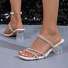 Shoes Female 2024 Fashion Slingbacks Women Slippers Summer Open Toe Rhinestones Transparent Dress Block Heel Plus Size Slippers