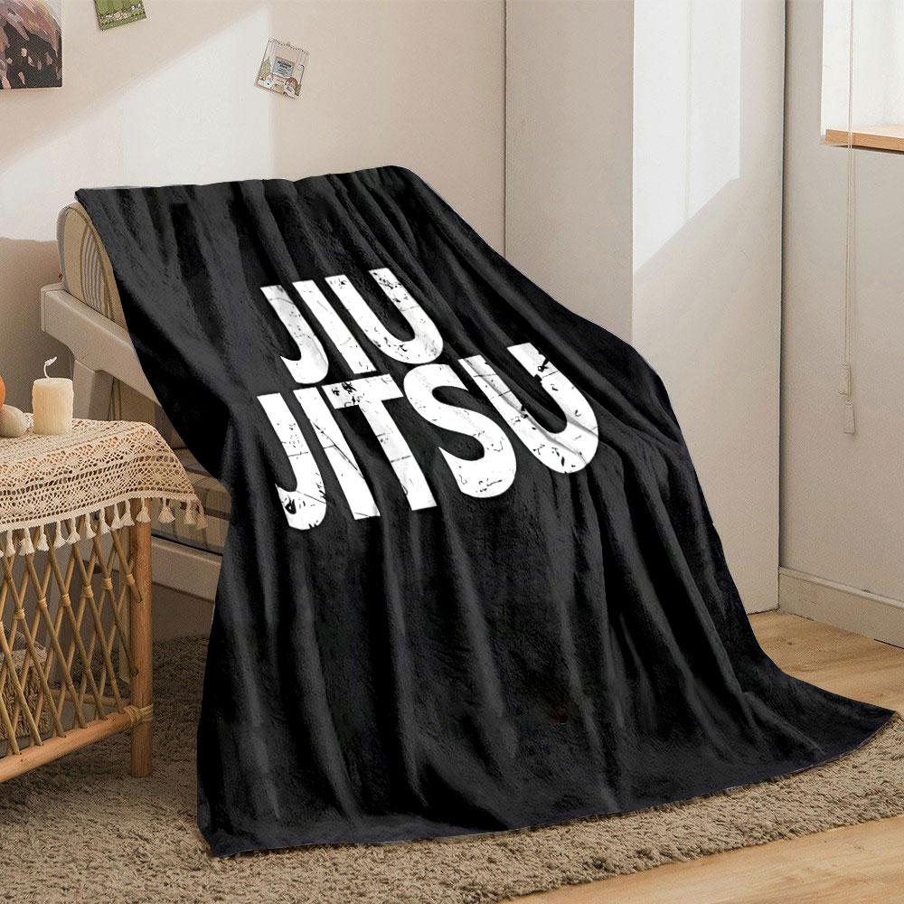 Bold, distressed white text reading "JIU JITSU" on a solid black background. for all seasons blanket lunch break throw gift