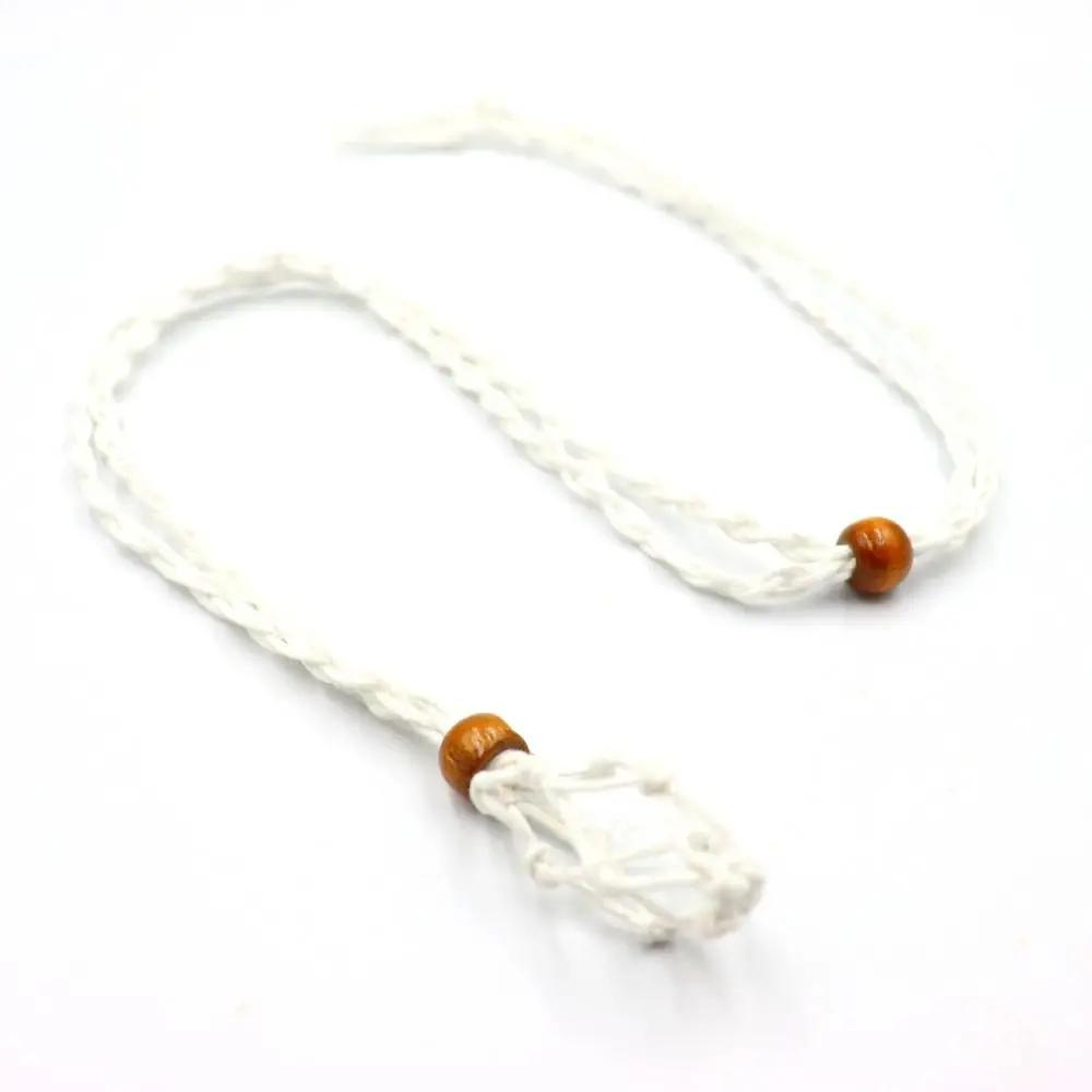 Adjustable Necklace Cord Empty Stone Holder Wax Rope Diy Necklace Natural Quartz Crystal Healing Stone Net Bag Pendant