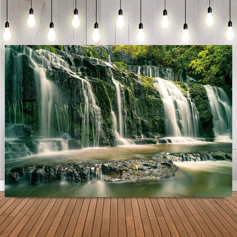Lush Green Waterfall Forest Scenery Photo Backdrop Natural Landscape Photography Background for Portrait shooting Home Decor13