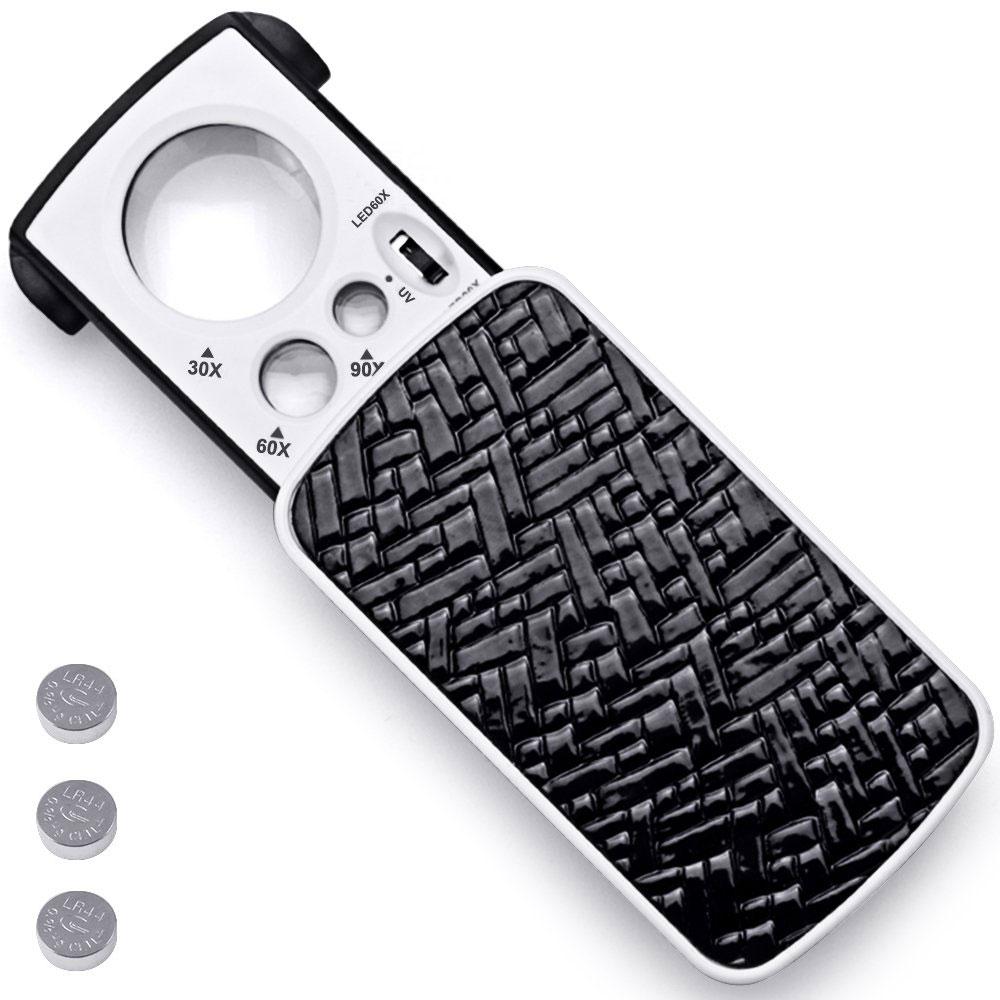 30X 60X 90X Карманная ювелирная лупа с УФ светодиодной подсветкой Выдвижная лупа Оптическая линза Лупа для бриллиантов Монет Марок