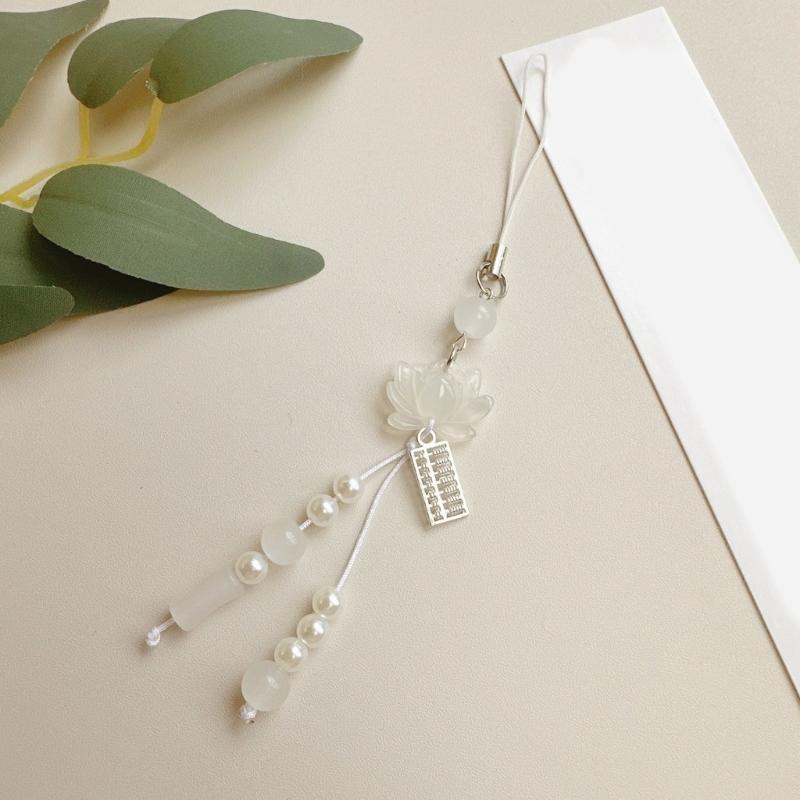 Подвеска-брелок в виде цветка лотоса для телефона в старинном стиле с акриловыми бусинами, шнурок для мобильного телефона из бисера ручной работы