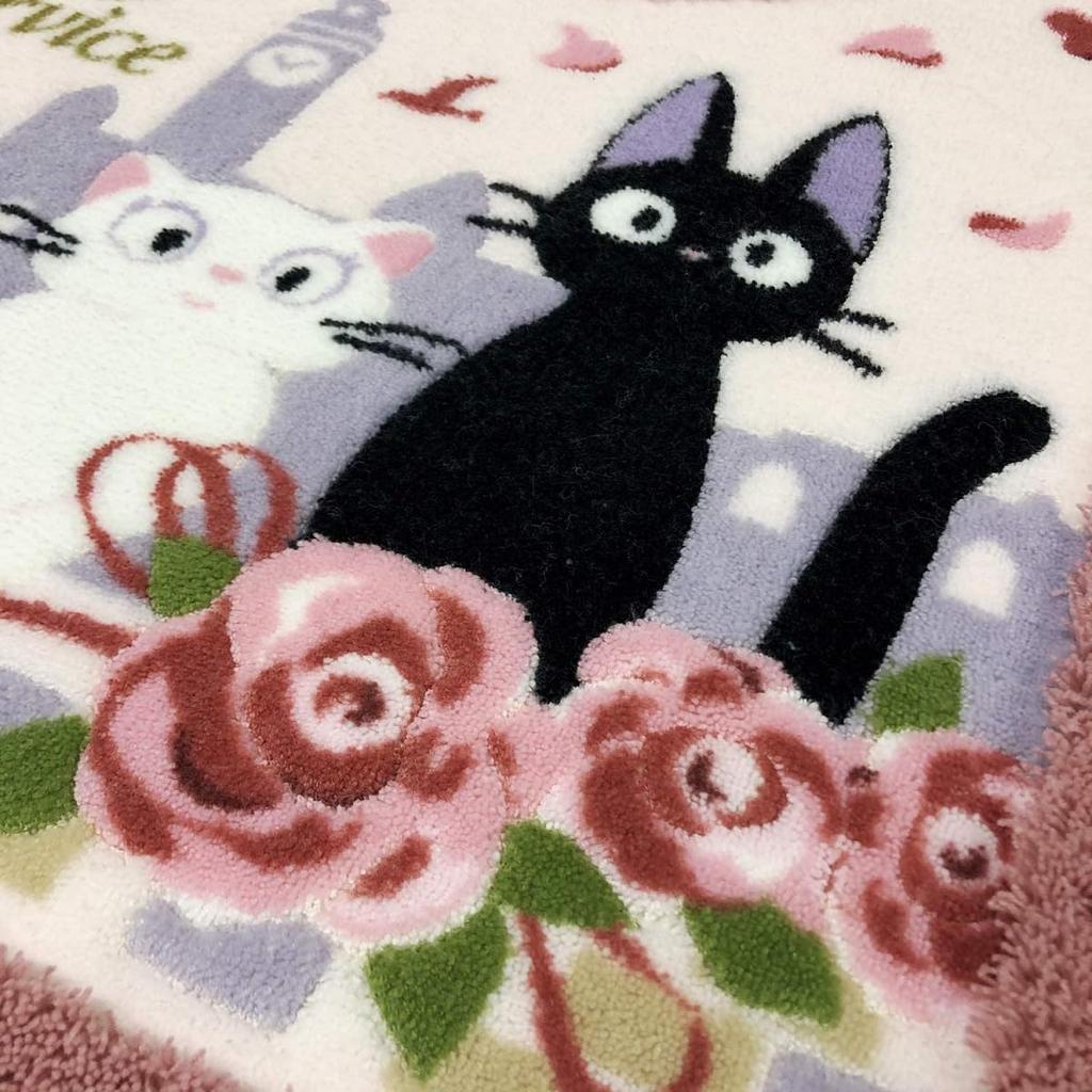 Delivery Service Long Toilet Mat and Slippers Set Jiji and Pink Long Mat Black Kiki's 2-Piece (Ghibli, Jiji, Senko, Date, 2-Piece Set, Cat)