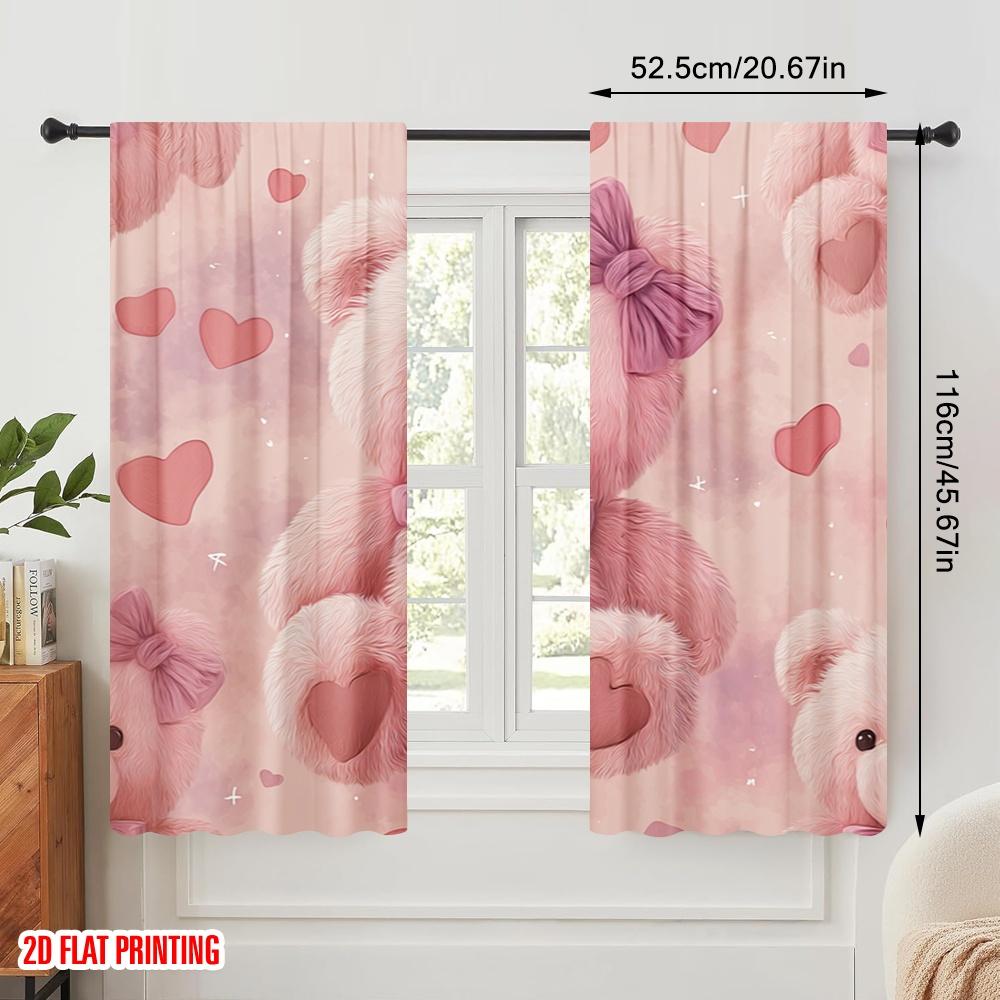 2 шт., Шторы с 2D-принтом, с рисунком, розовый плюшевый мишка, милота, полиэстеровая ткань (без удилища) Украшения для использования внутри для