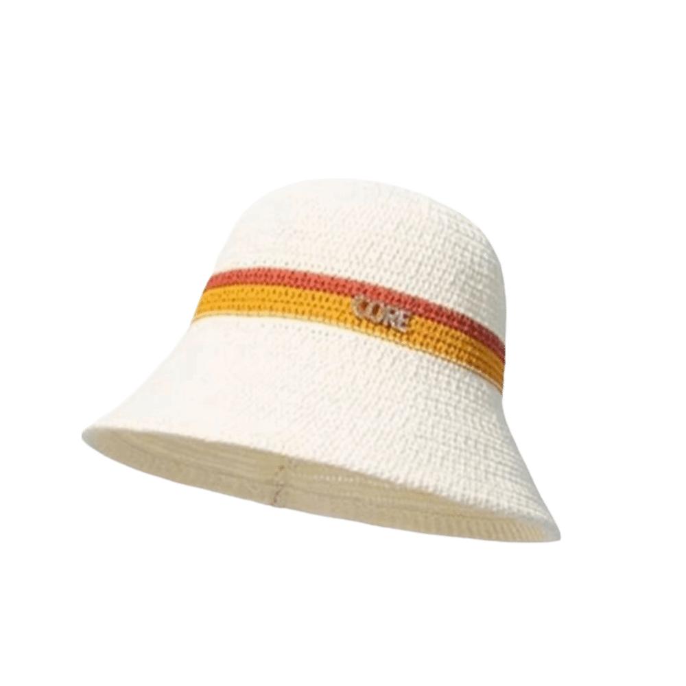 Flat Brim Wide Brim Bucket Hat Contrast Stripes Sun Hat New Hollow Straw Cap Beach Vacation