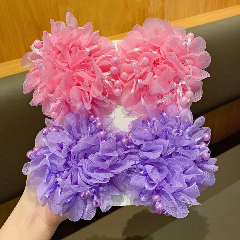 4pcs/set Beads Kids Head Rope Colorful Ponytail Holder Cute Floral Hair Rope Kids
