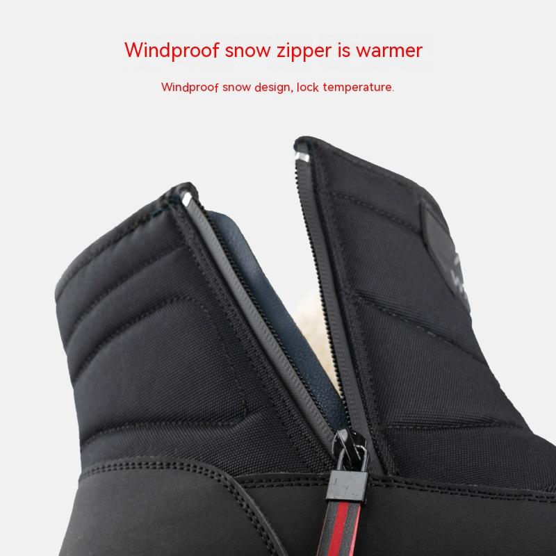 Thickened Casual Zipper Non Slip Snow Boots Plush Warm Men's Black Waterproof Sports Snow Shoes Thick Men's Shoes