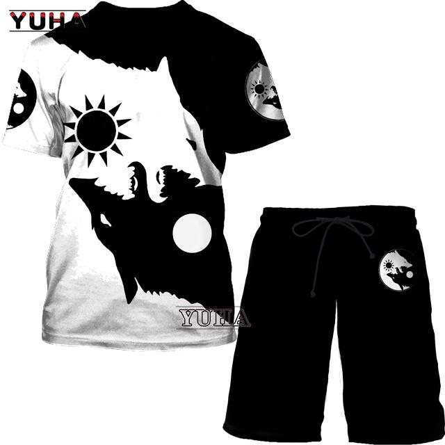 Летний мужской костюм большого размера, мужская футболка с 3D принтом викингов и мужской спортивный костюм, футболка, шорты, повседневная спортивная одежда, весна