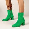 Women's Sock Boots Chunky Heel Ankle Boots Pointed Toe Elastic Autumn Side Zipper High Heeled Mid Calf Booties