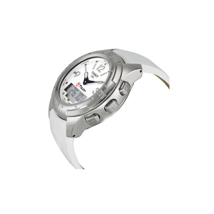 Tissot T Touch II Кварцевые Мужские Часы Часы 43,3 мм Белый Циферблат Титановый Корпус Кожаный Ремешок T047.220.46.016.00
