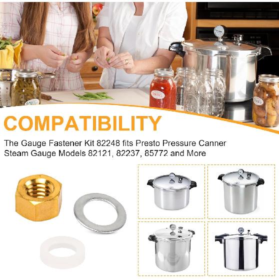 Pressure Cooker Gauge Fastener Pack for Presto, 82248 Gauge Gasket Replacement Parts for Pressure Canner Steam Gauge 85772 82237 8212, Provides Tight