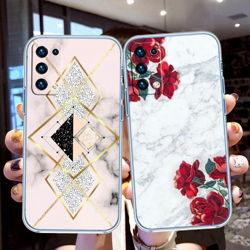 Red Rose Marble Transparent Phone Case for Motorola Moto G7 G8 G9 G84 G85 G73 G24 G15 Z2 Play Power Plus