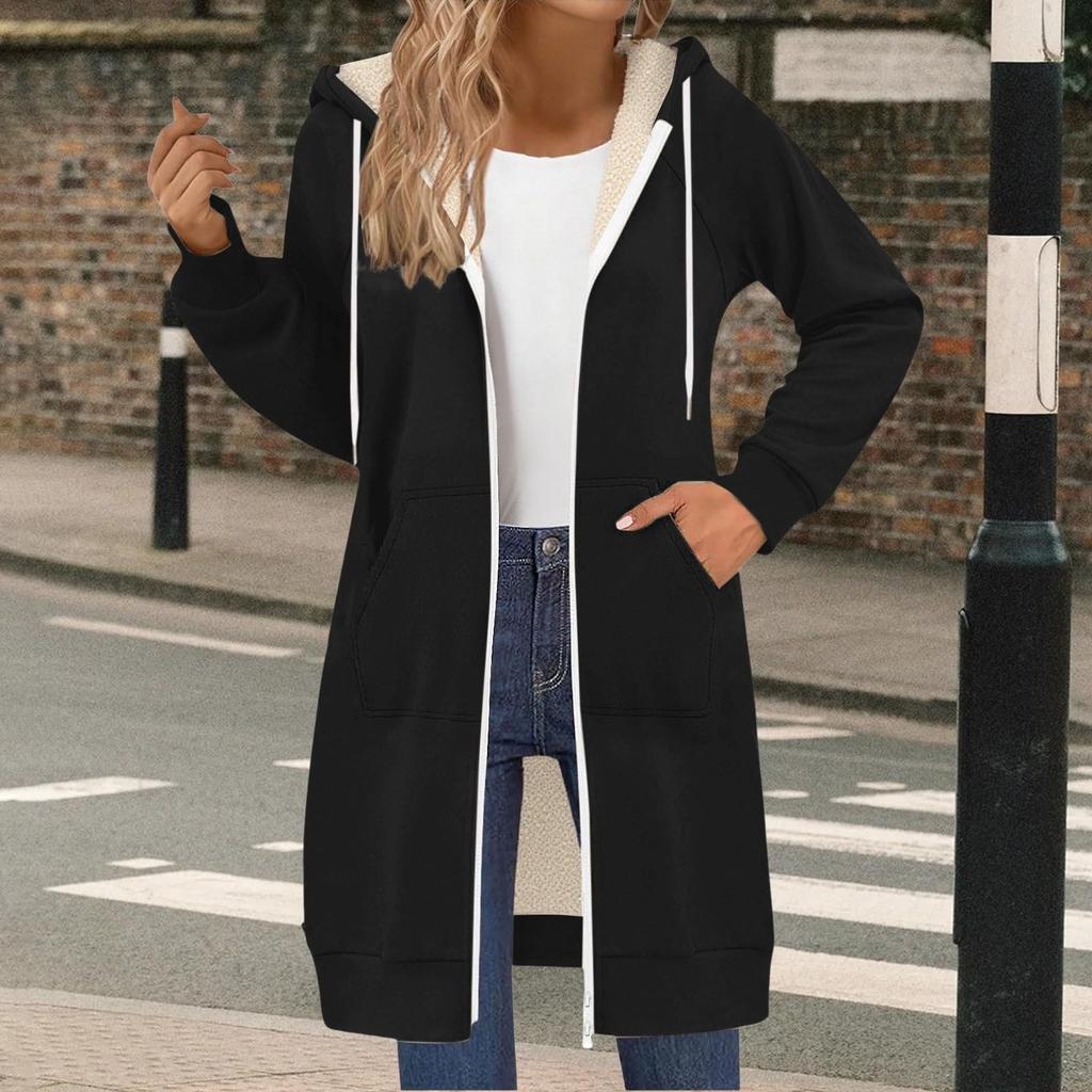 Women's Oversized Zipper Hoodie With Drawstring, Long Sleeves And Fleece Jacket