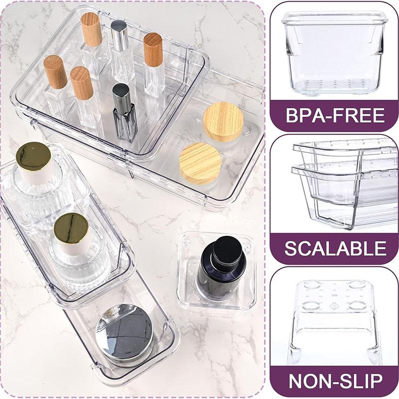 Прозрачный разделитель для ящика, коробка для хранения, свободно расширяемая и штабелируемая, настольная для организации мелочей, коробка с отсеками для хранения