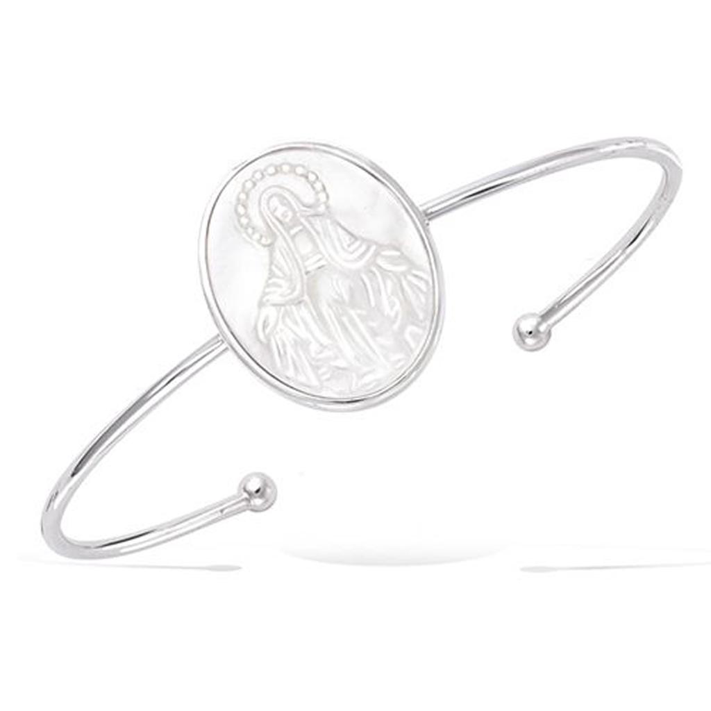 Les Trésors De Lily [R3841] - Silver Bracelet 'Virgin Mary' Pearly White Silver - 58mm 20x15 Mm