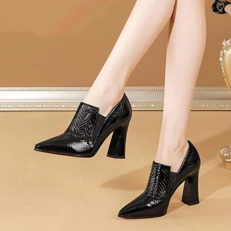 Fashion Autumn New Pionted Toe High Heel for Women Fashion Plus Size Chunky Heel Women's Slip On Heeled Shoes Dress Office Ladies Pumps