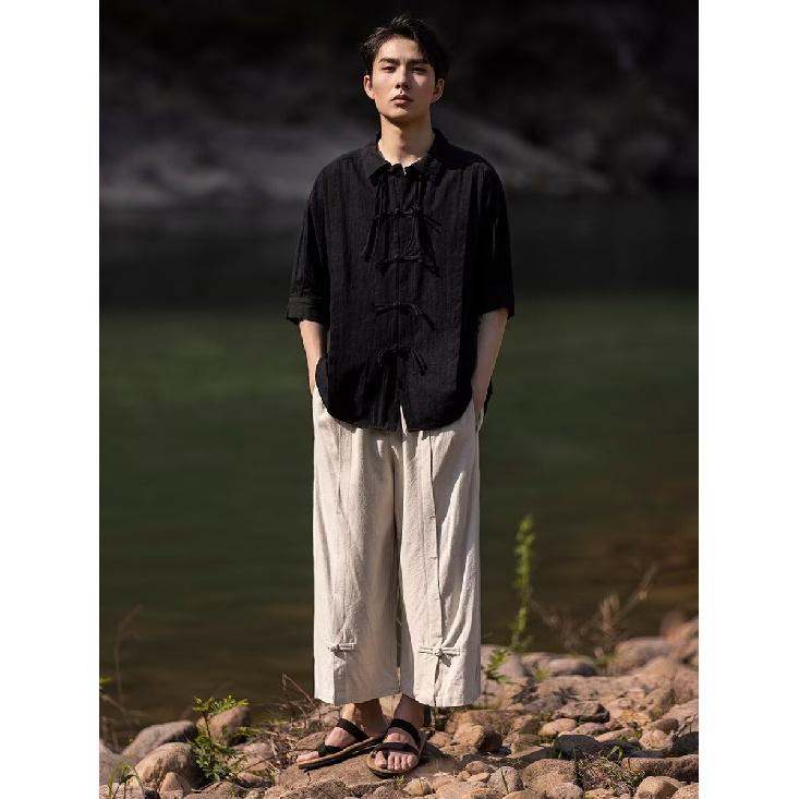 Новая рубашка с длинными рукавами в китайском стиле с застежкой на пуговицы для мужчин, весенние и осенние модели, свободная рубашка в стиле Тан, высококачественный даосский халат ханьфу