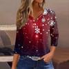Женская футболка с рождественским принтом, на пуговицах, рукав 3/4, повседневная, выходного дня, модная, базовая, с V-образным вырезом, стандартный топ