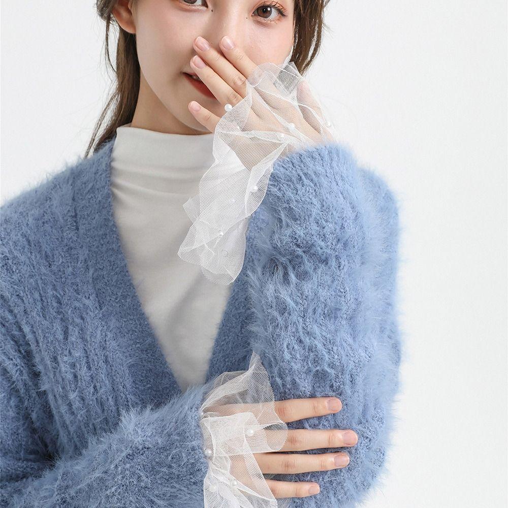 Layer Pleated Lace Flared Sleeves Wrist Warmers False Cuffs 1Pair Detachable Cuffs Fake Sleeves