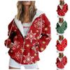 Женская повседневная мода рождественский принт длинный рукав пуловер толстовки с капюшоном на молнии пальто