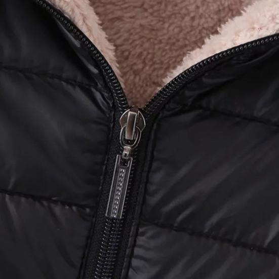 Winter Down Coat Thickened Padded Plush Hood Mid Length Full Zipper Windproof Long Sleeves Pockets Warm Daily Wear Outwear Cotton Jacket