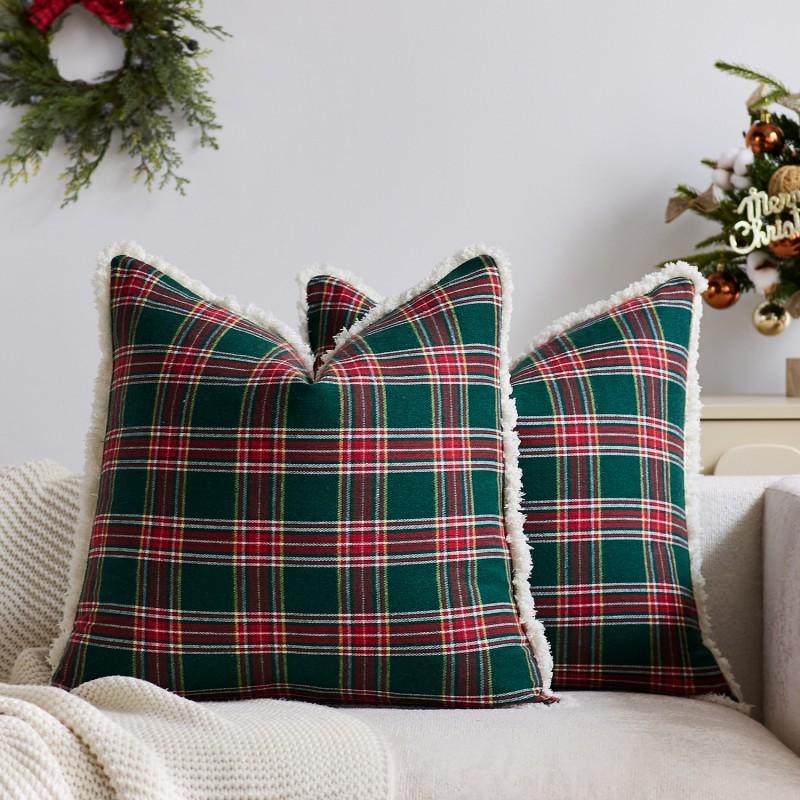 Plaid Christmas Throw Pillow Cover Sofa Bed Decor Nordic Style Fleece Flannel Cushion Case 30x50 45x45 50x50 60x60cm