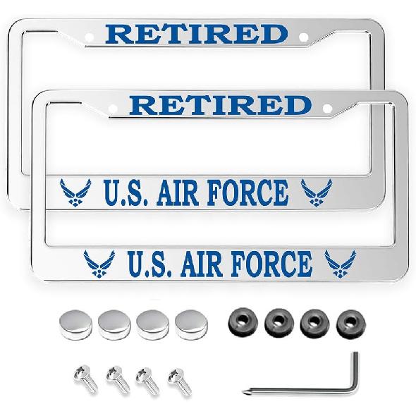 2 Pcs License Plate Frame for U.S. Army Veteran Black Matte Aluminum Car Plate Cover Holders with Screw Caps
