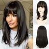 Европейская и американская модная средне-длинная прямая париковая накладка, черная-коричневая прямая термостойкая волокнистая накладка на волосы