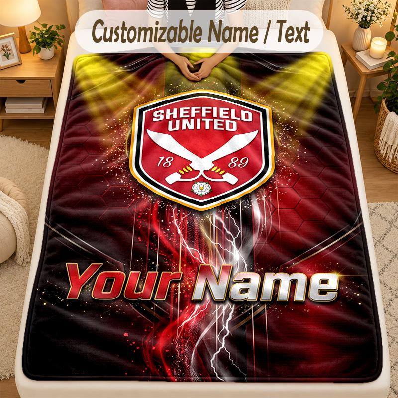 Flannel BlanketSheffield United FC Custom Name Text Personalized Soft Warm Throw Blanket Home Decor Gift