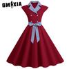 Women's Temperament Professional Vintage Stand-up Collar Polka-dot Splice Double-breasted Swing Dress