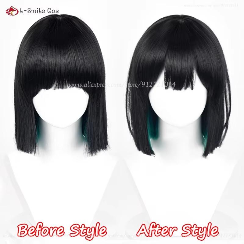 Anime Sua Cosplay Wig 30cm Black Green Mixed Wigs BOBO Heat Resistant Synthetic Hair Halloween Women Wigs