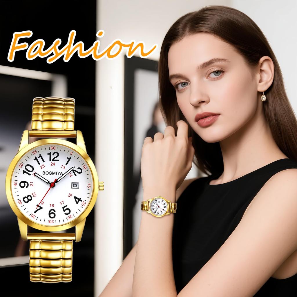 Watch Analog Display Stainless Steel Calendar Quartz Leisure Business Stylish Gold Silver Fashion Accessories Birthday Anniversary Christmas Day