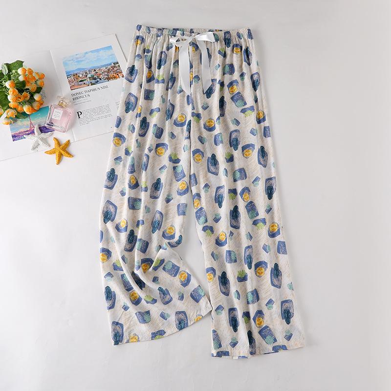 Весенние и летние тонкие домашние брюки, женские милые повседневные брюки с цветочным принтом, которые можно носить на улице, свободные домашние цельные пижамные брюки