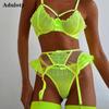 Женское сексуальное нижнее белье, новый флуоресцентный зеленый стальной комплект с тонким бюстгальтером, комплект с полой сеткой, перспективный эротический комплект нижнего белья