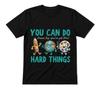 You Can Do Hard Things Motivational Pencil Earth Heart Graphic Tee Black T-shirt